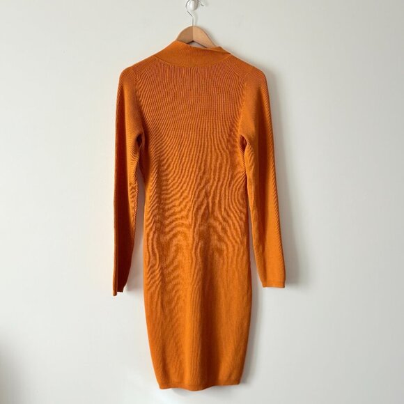 Aritzia Wilfred Cove Long Sleeve Knit Ribbed Dress Oriole Orange Size Large - Picture 6 of 7
